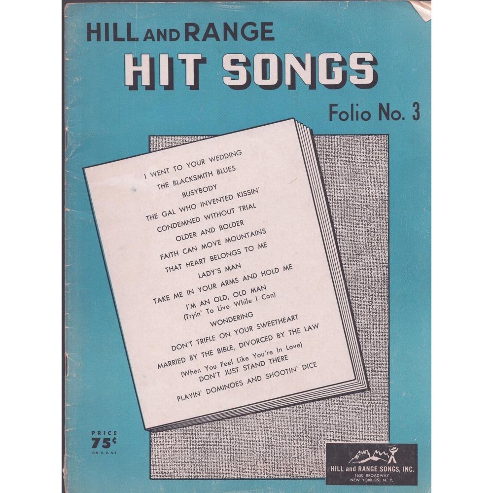 Hill and Range Hit Songs Folio No. 3 Vintage 1953 Sheet Music Songbook